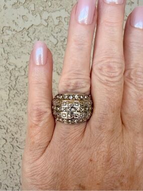 Bold Dome Clear Stone Pave Statement Ring in Silver-Tone